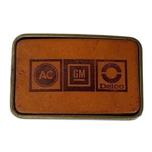 Leather & Brass Belt Buckle Logo GM AC Delco